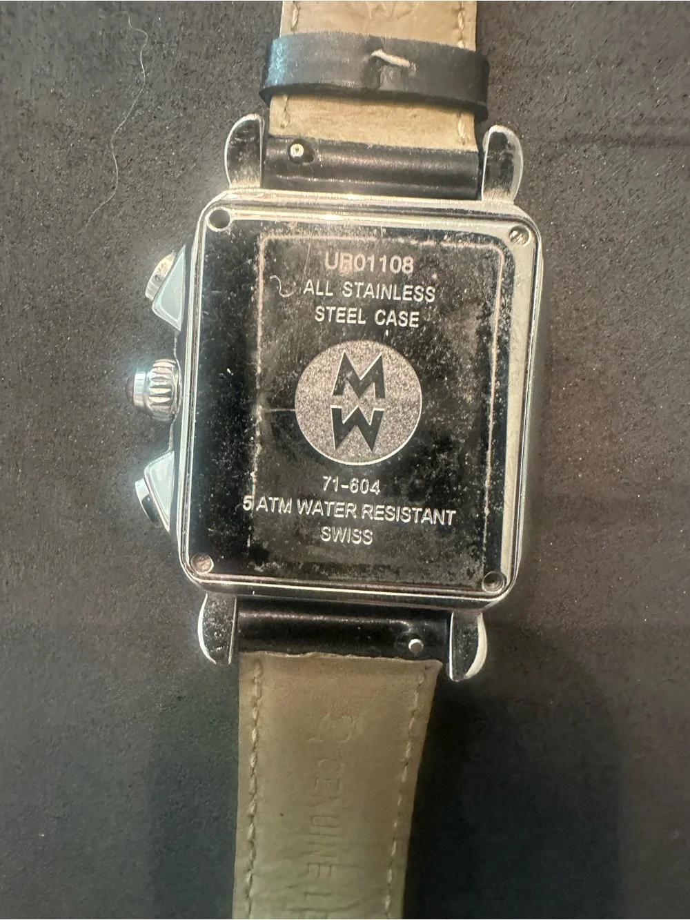 Michele Black Dial Silver-Tone Square Chronograph Watch